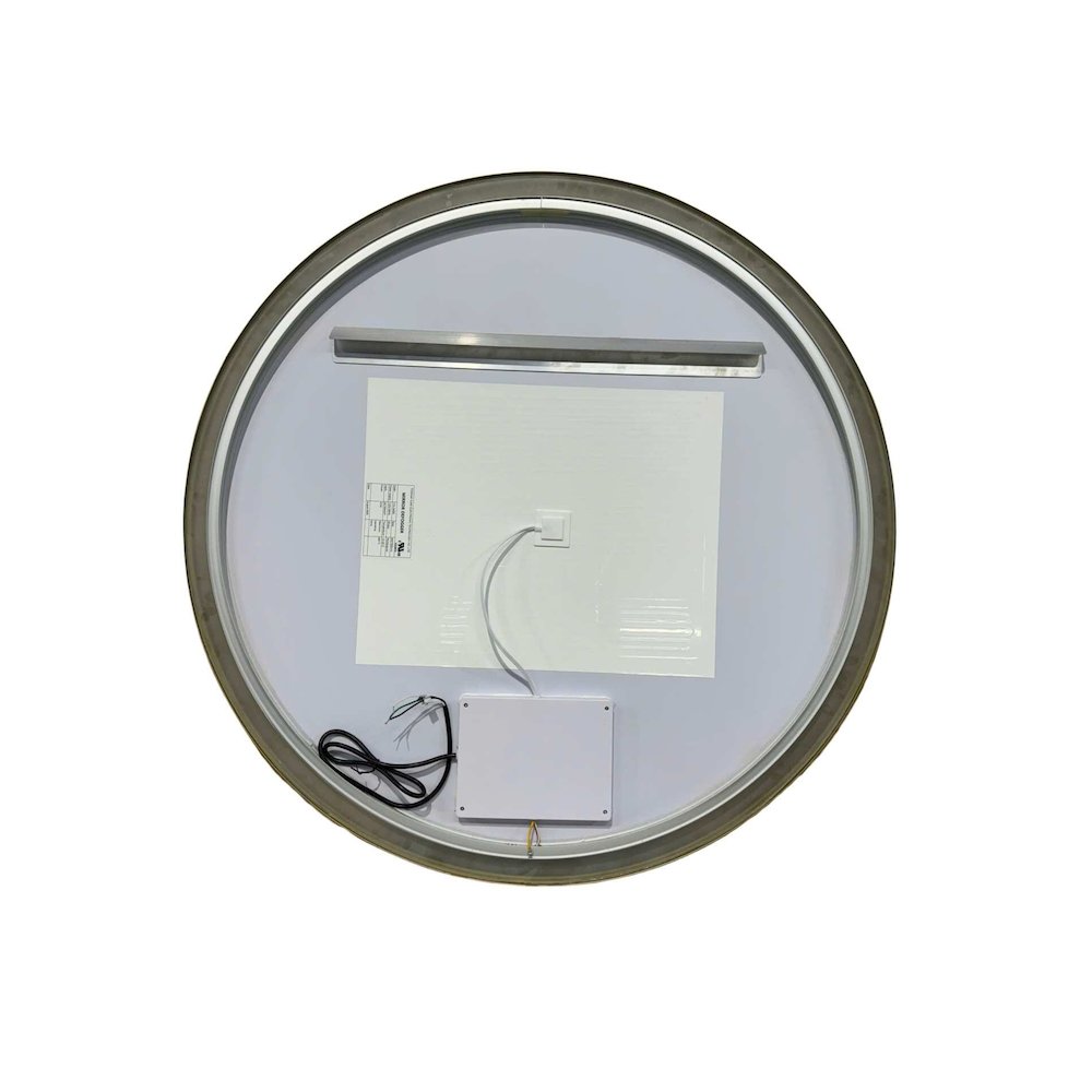 39 Round LED Front and Backlit Wall Mirror in Satin Gold. Picture 7