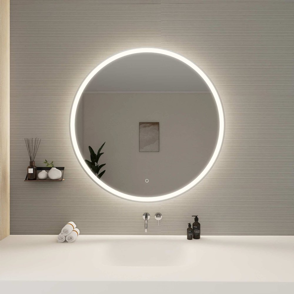 39 Round LED Front and Backlit Wall Mirror in Silver. Picture 2