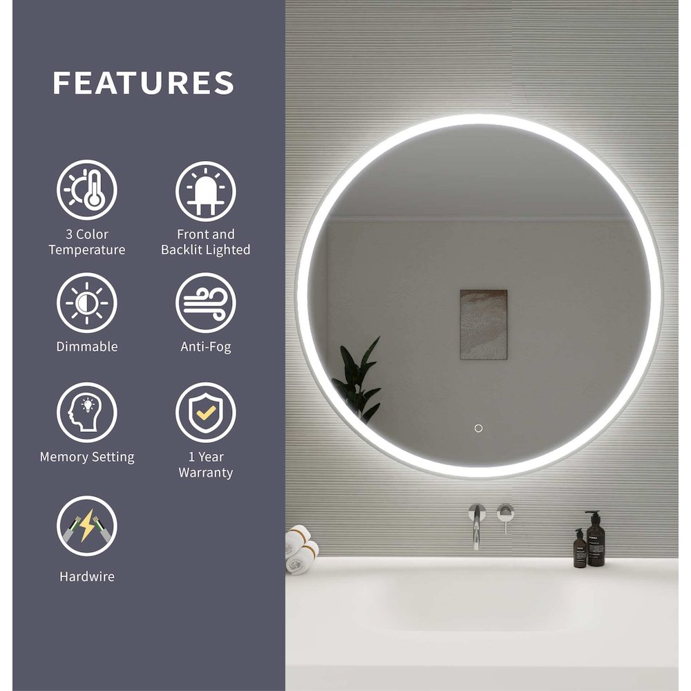 39 Round LED Front and Backlit Wall Mirror in Silver. Picture 11