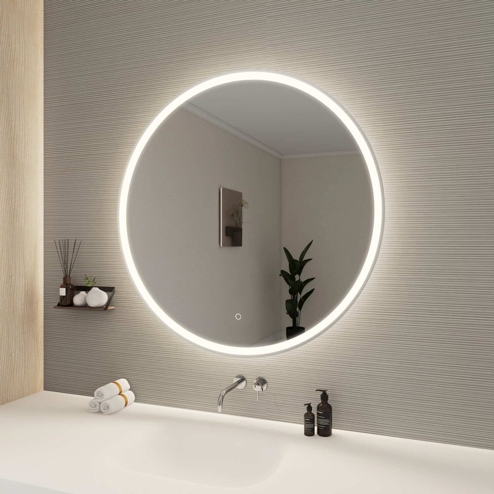 39 Round LED Front and Backlit Wall Mirror in Silver. Picture 3