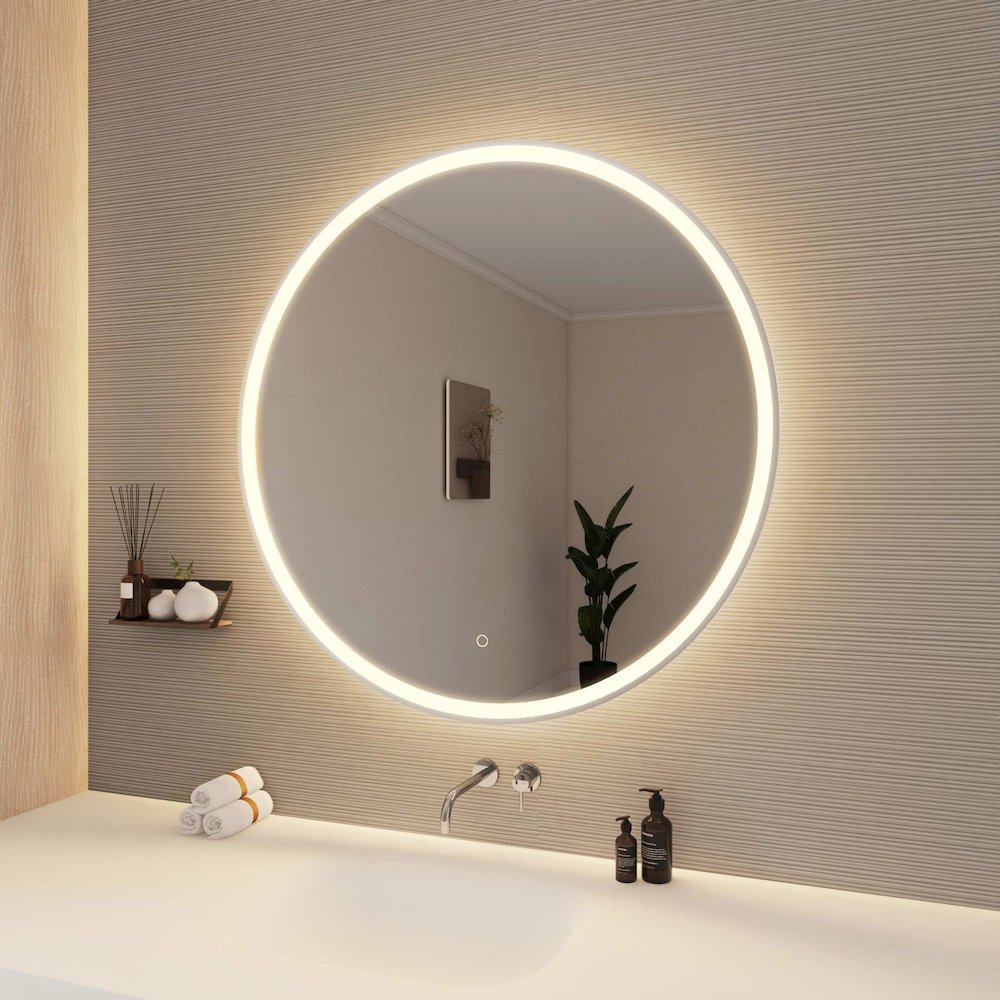 39 Round LED Front and Backlit Wall Mirror in Silver. Picture 4