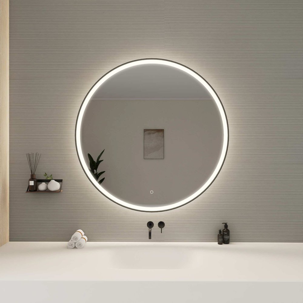 42 Round LED Front and Backlit Wall Mirror in Black. Picture 2