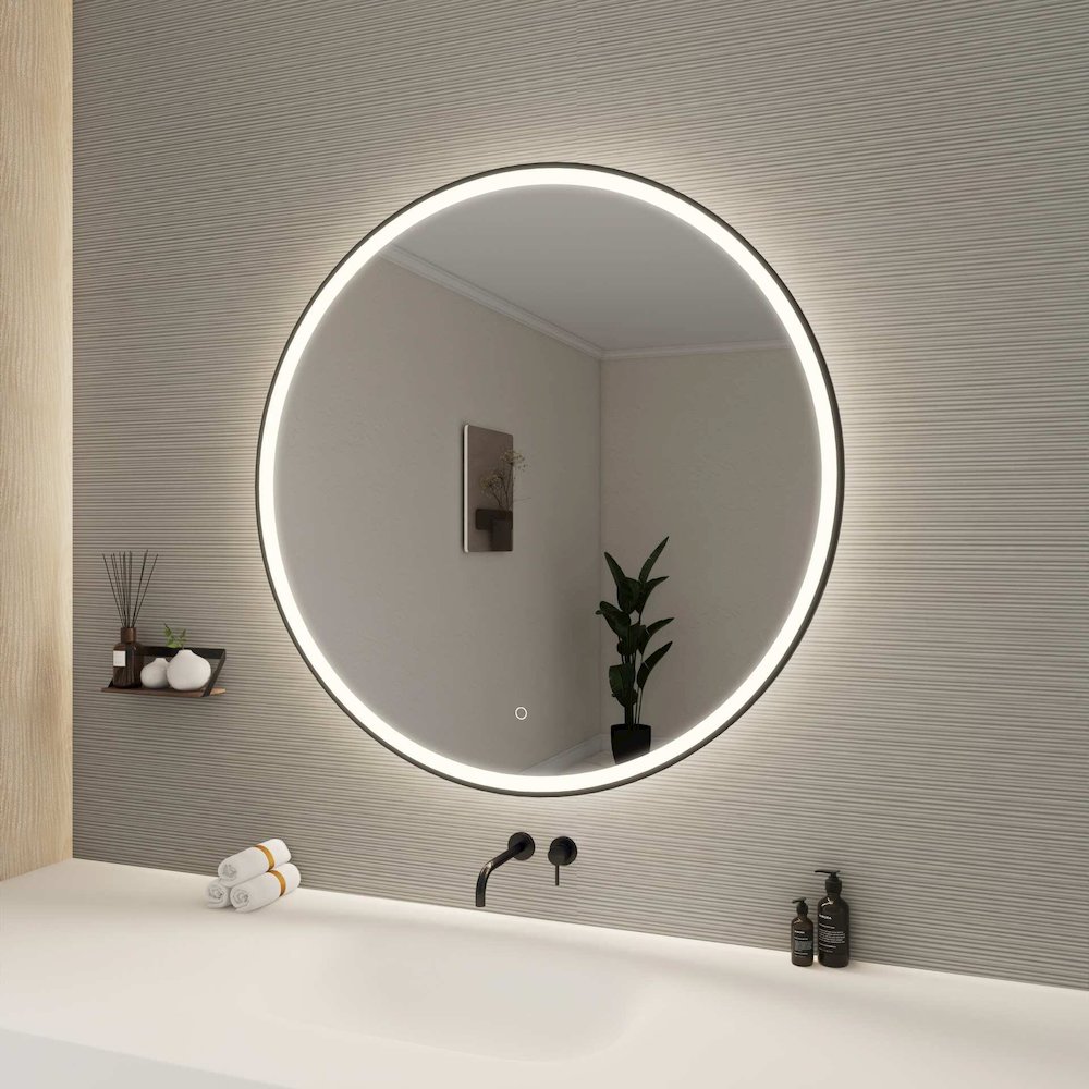 42 Round LED Front and Backlit Wall Mirror in Black. Picture 3