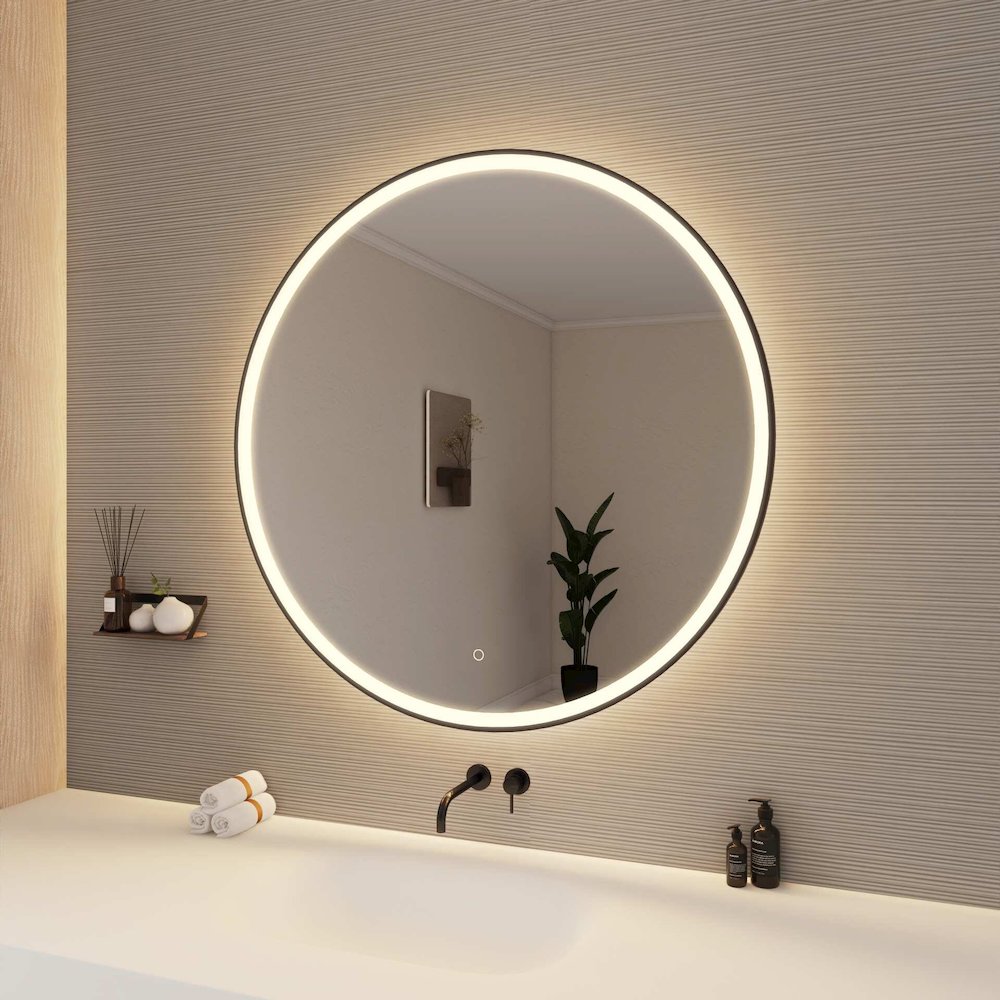 42 Round LED Front and Backlit Wall Mirror in Black. Picture 4