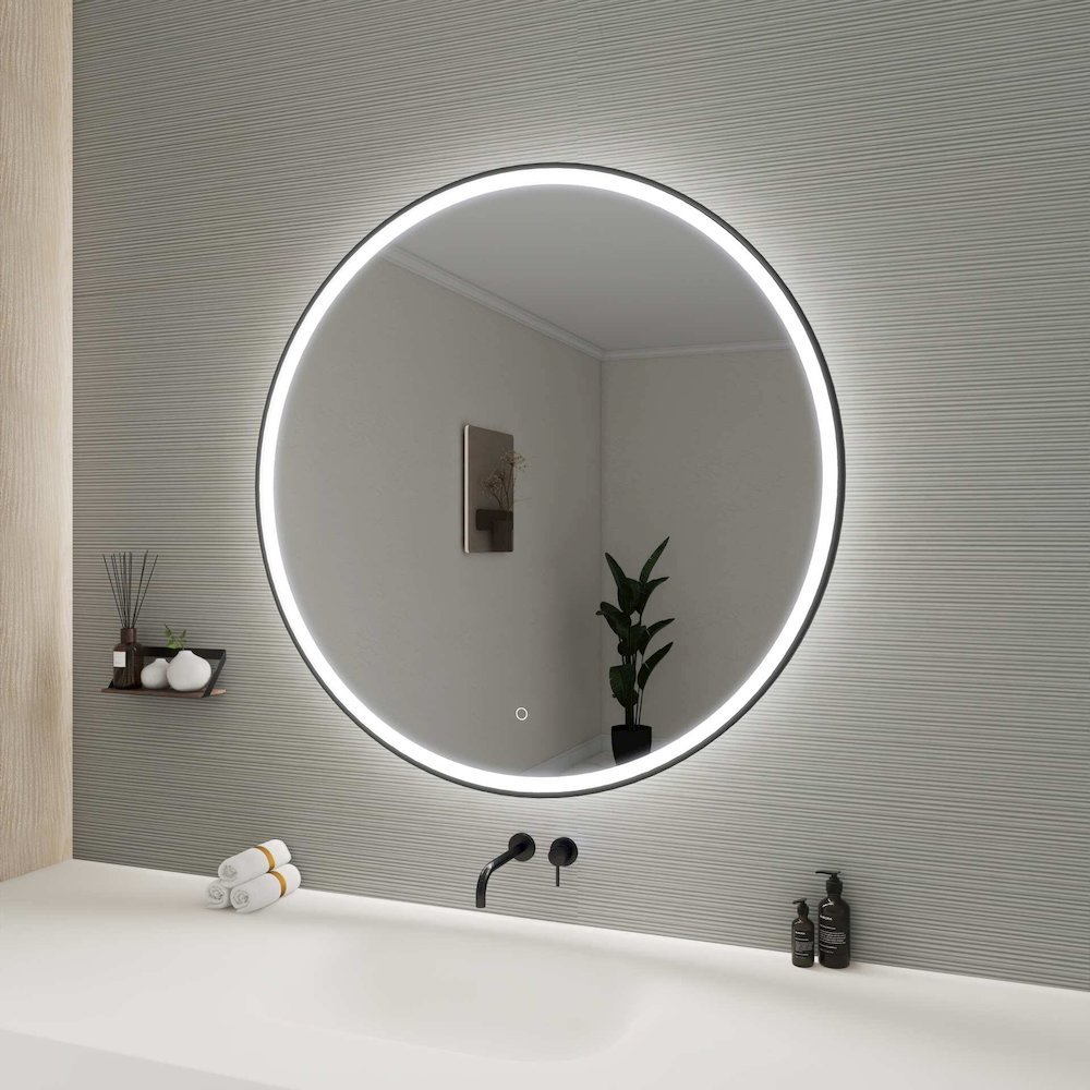 42 Round LED Front and Backlit Wall Mirror in Black. Picture 5