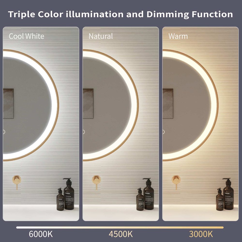 42 Round LED Front and Backlit Wall Mirror in Satin Gold. Picture 12