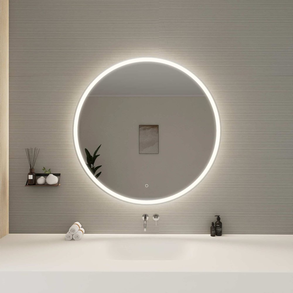 42 Round LED Front and Backlit Wall Mirror in Silver. Picture 2