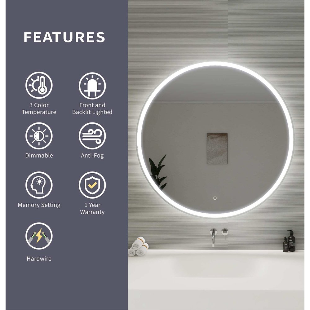 42 Round LED Front and Backlit Wall Mirror in Silver. Picture 11