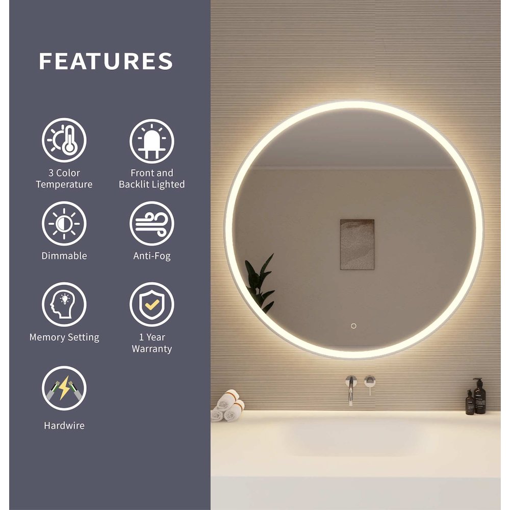 42 Round LED Front and Backlit Wall Mirror in Silver. Picture 9
