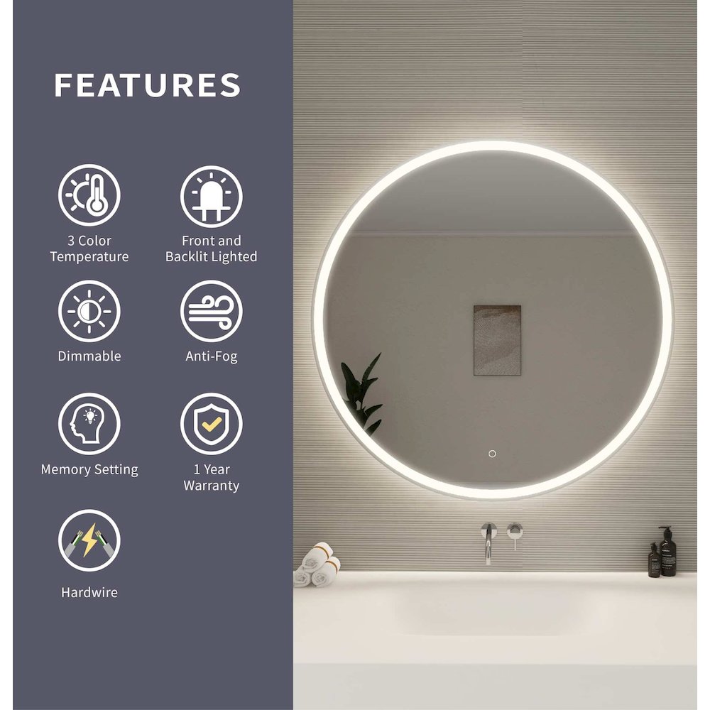 42 Round LED Front and Backlit Wall Mirror in Silver. Picture 10