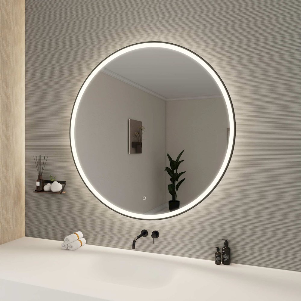 45 Round LED Front and Backlit Wall Mirror in Black. Picture 3