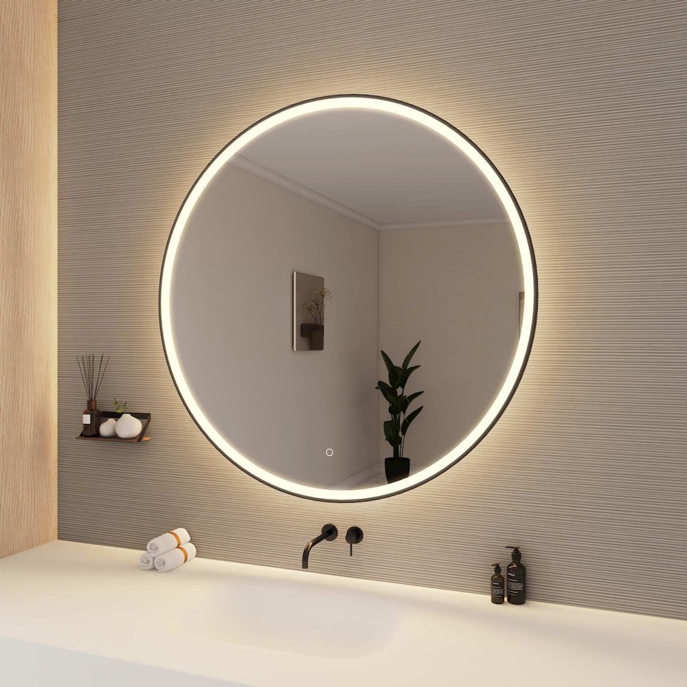 45 Round LED Front and Backlit Wall Mirror in Black. Picture 4