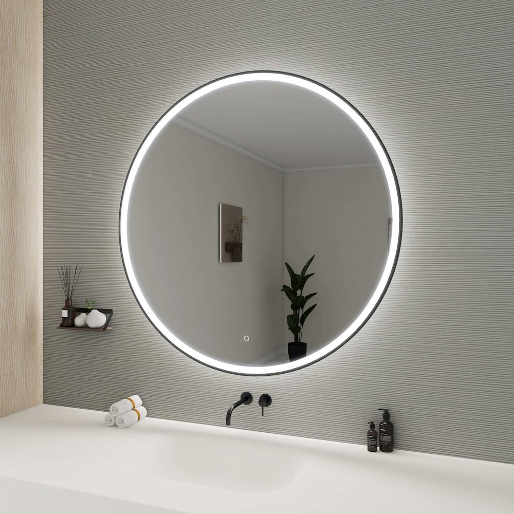 45 Round LED Front and Backlit Wall Mirror in Black. Picture 5