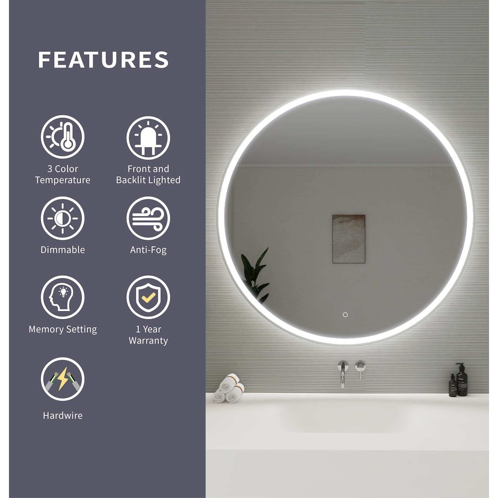 45 Round LED Front and Backlit Wall Mirror in Silver. Picture 11