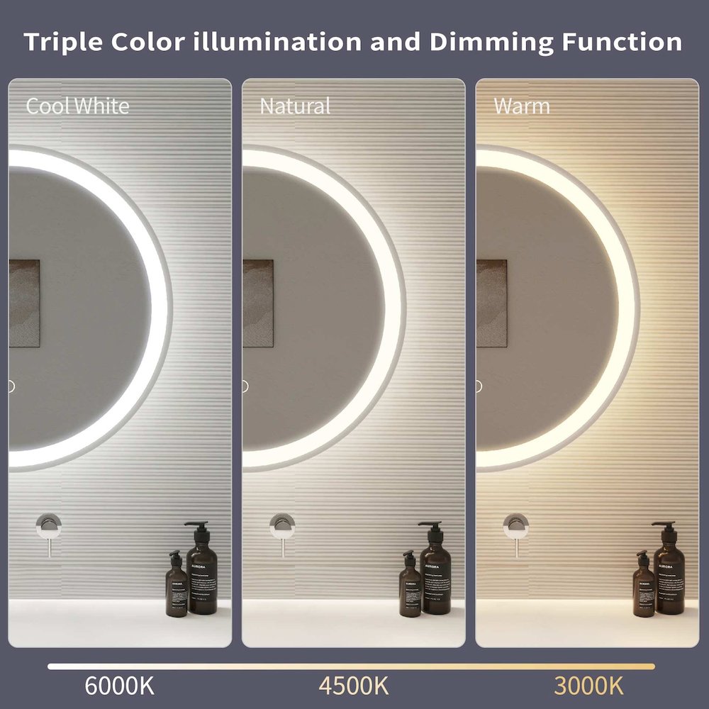 45 Round LED Front and Backlit Wall Mirror in Silver. Picture 12