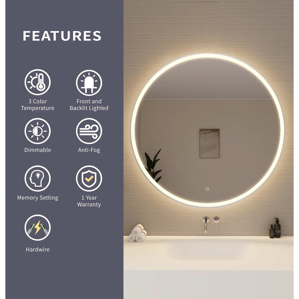 45 Round LED Front and Backlit Wall Mirror in Silver. Picture 9