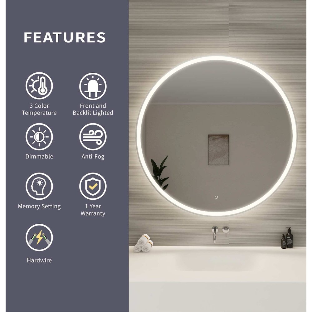 45 Round LED Front and Backlit Wall Mirror in Silver. Picture 10