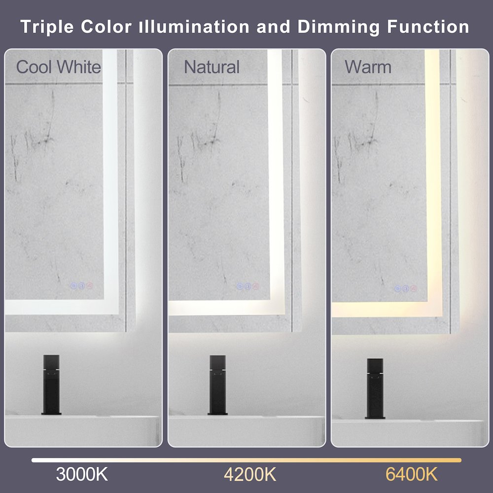 Riven 36X18 Led Mirror, Adjustable Color 3000K/4200K/6400K. Picture 12