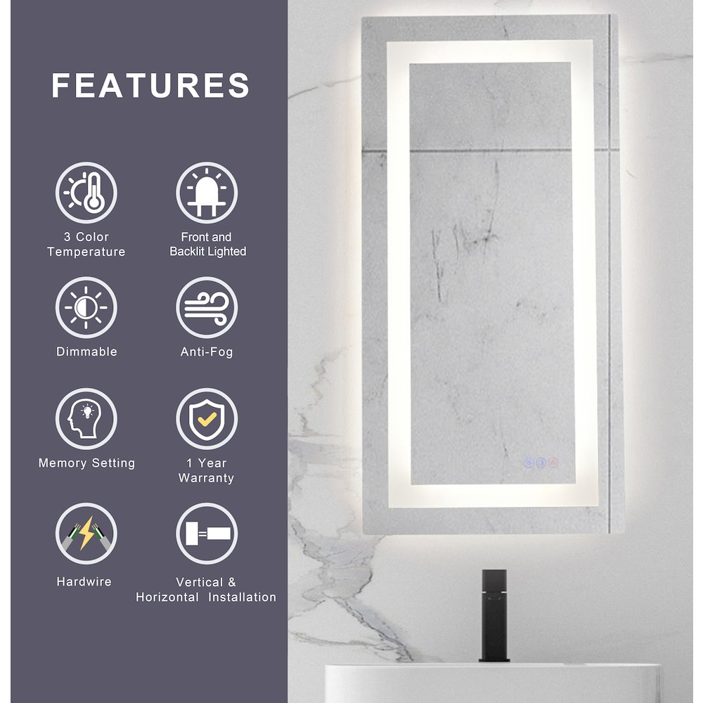 Riven 36X18 Led Mirror, Adjustable Color 3000K/4200K/6400K. Picture 10