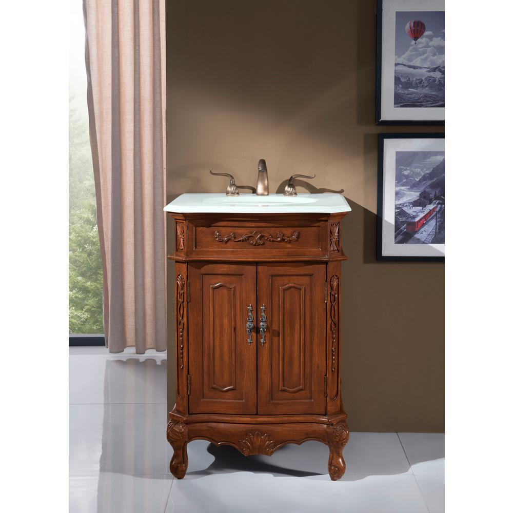 24 inch Single Bathroom vanity in Brown with ivory white engineered marble. Picture 8