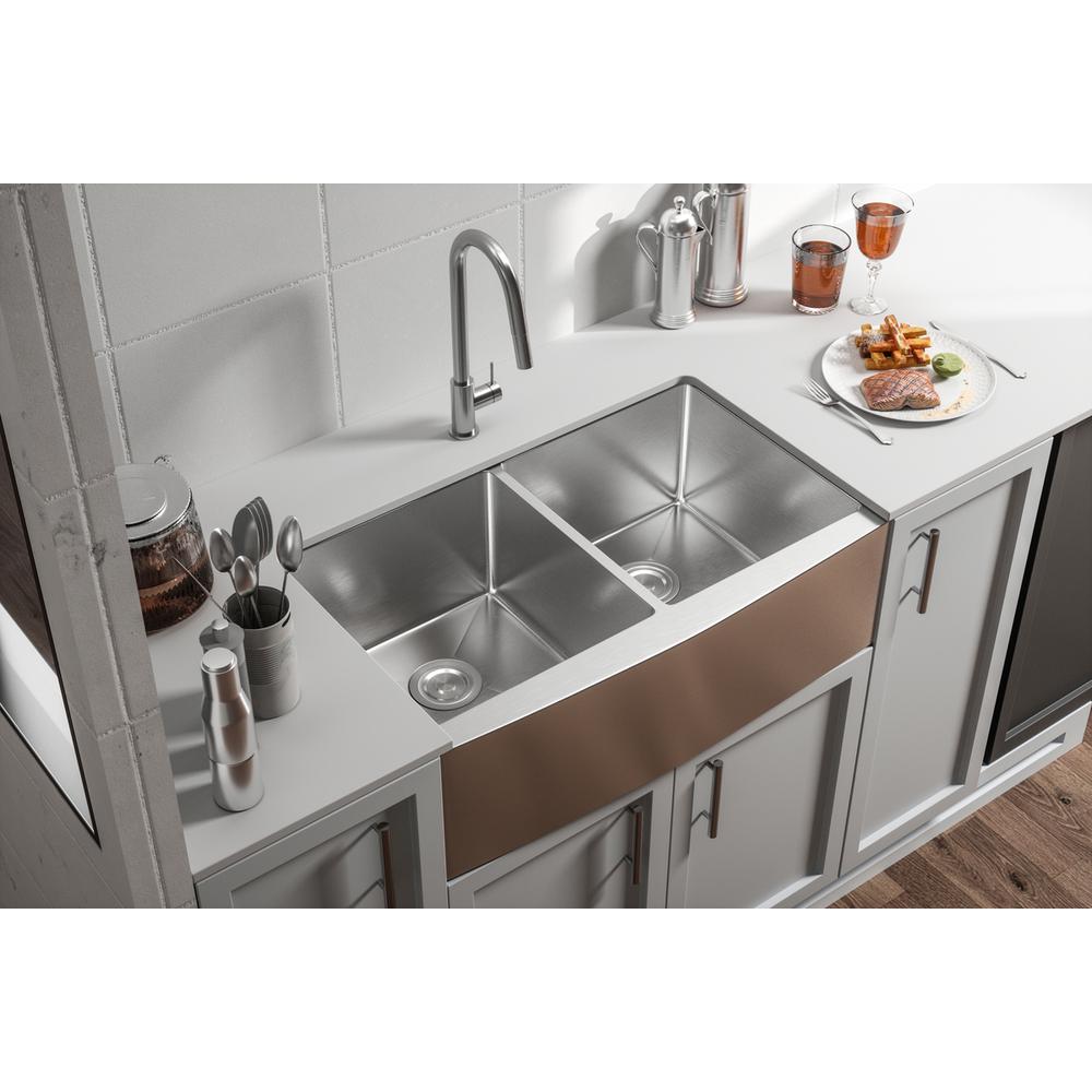 Stainless Steel farmhouse kitchen double sink L33'' x W21'' x H10". Picture 3