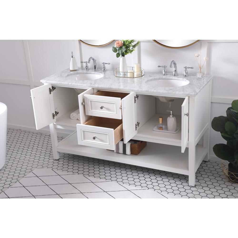60 in. double sink bathroom vanity set in White. Picture 4
