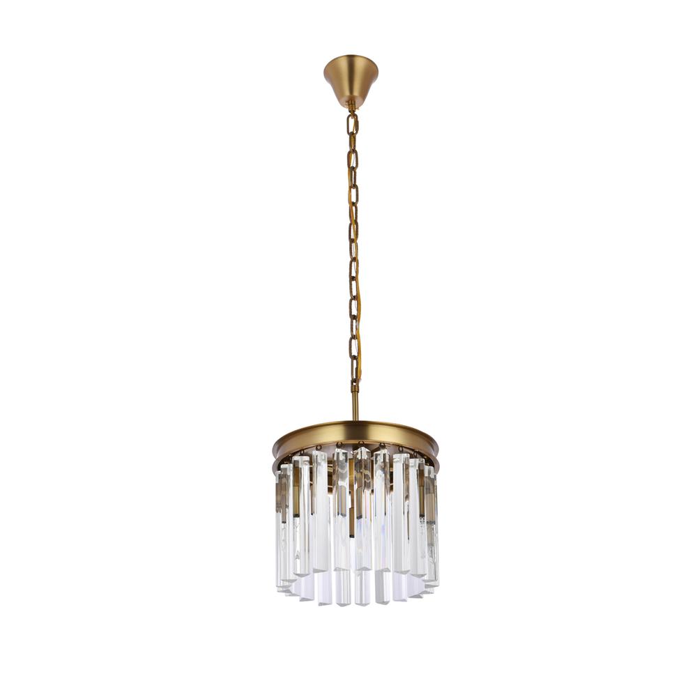 Sydney 12 inch round crystal pendant in satin gold. Picture 6