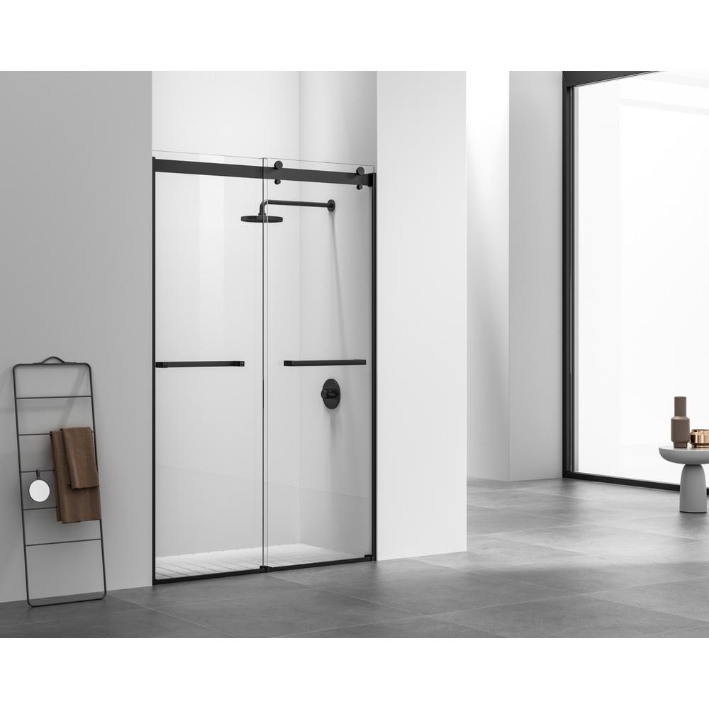 Semi-frameless shower door 48 x 76 Matte Black. Picture 2