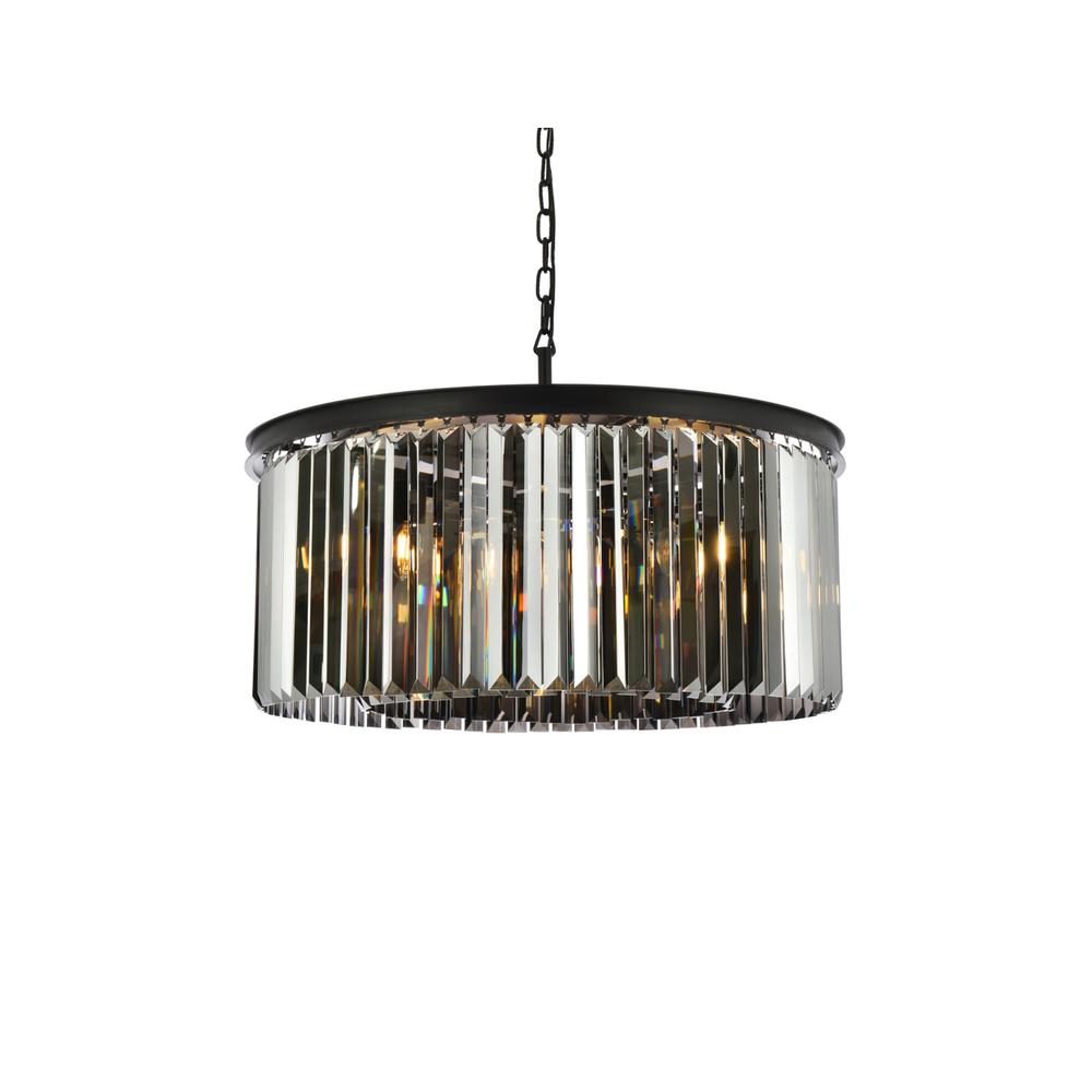 Sydney 8 light Matte Black Chandelier Silver Shade (Grey) Royal Cut Crystal. Picture 2
