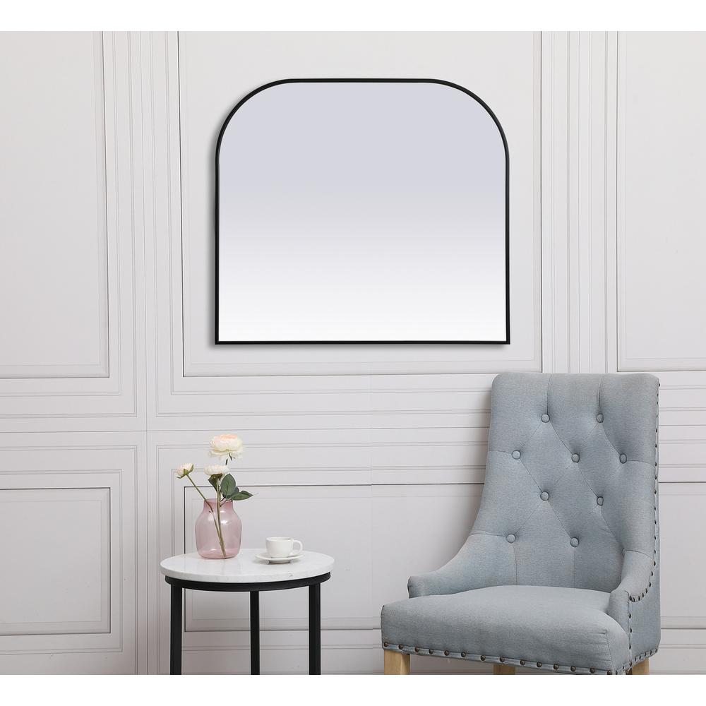 Metal Frame Arch Mirror 42x38 Inch in Black. Picture 3