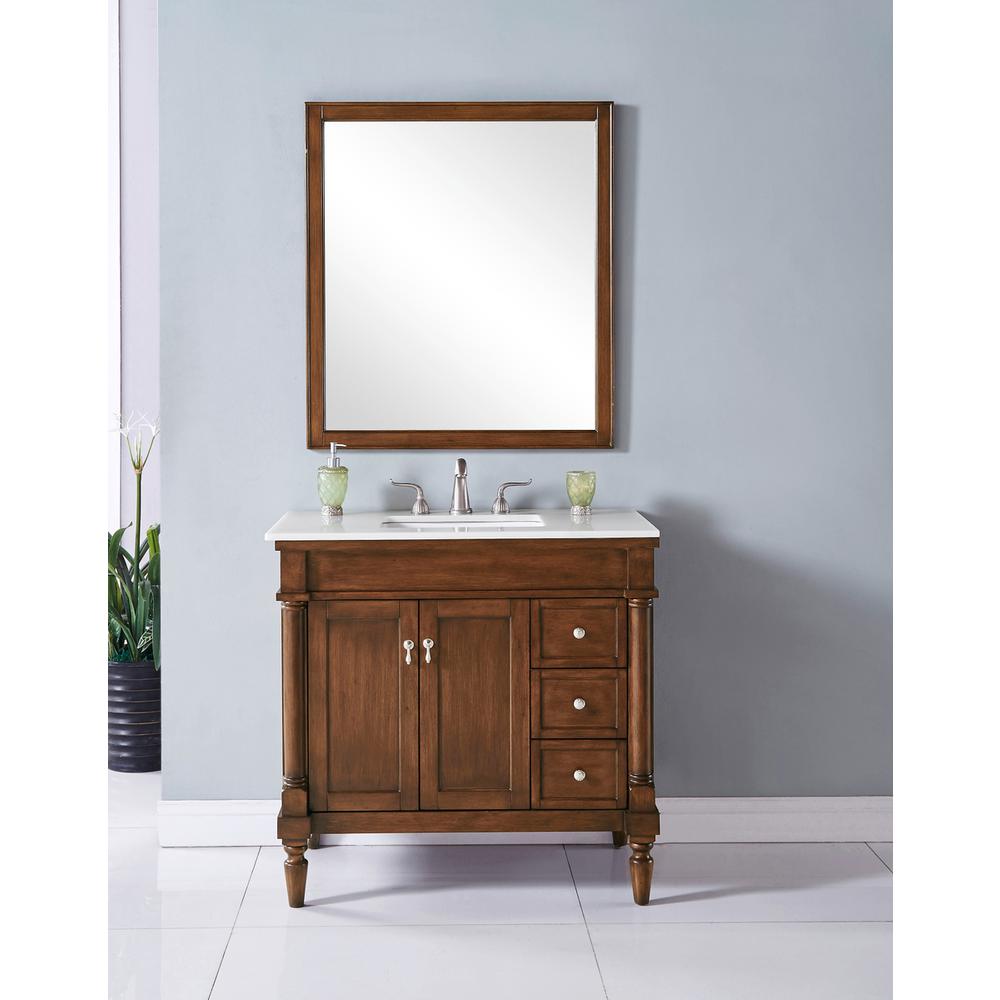 36 inch Single Bathroom vanity in Walnut with ivory white engineered marble. Picture 9