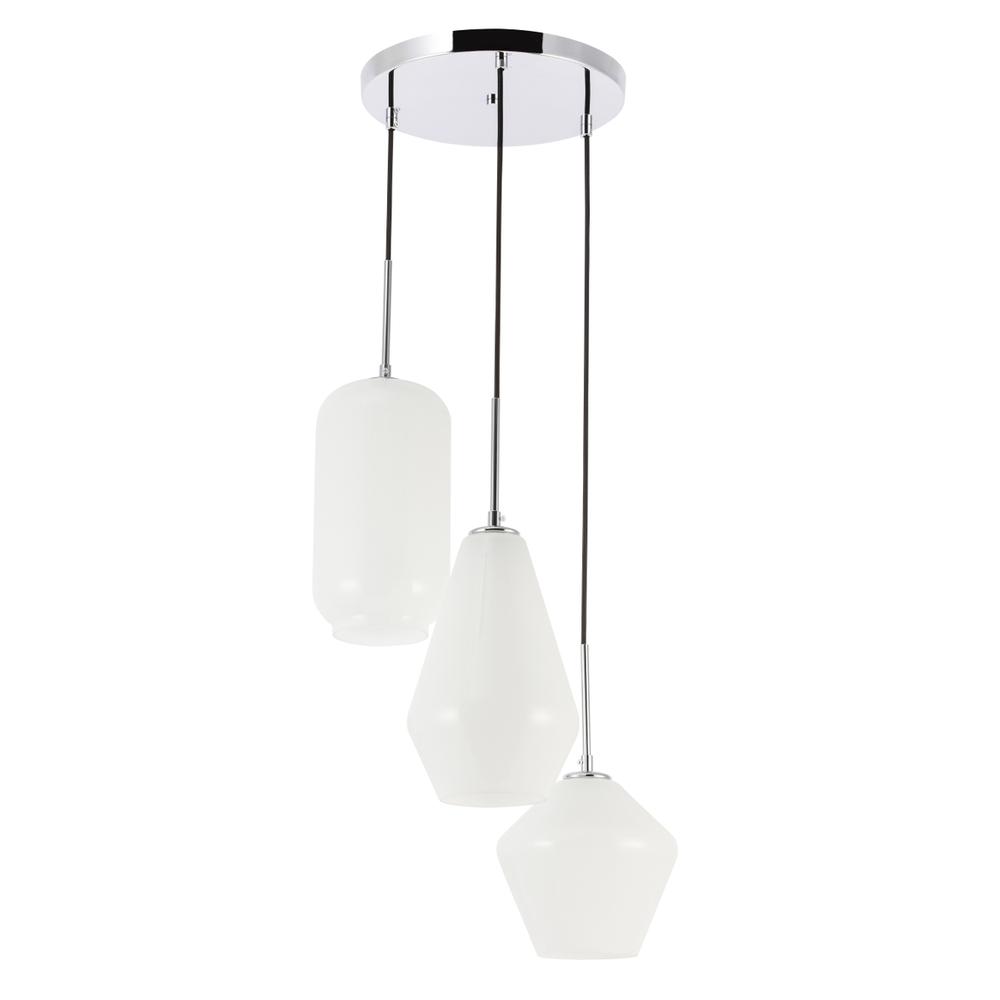 Gene 3 light Chrome and Frosted white glass pendant. Picture 8
