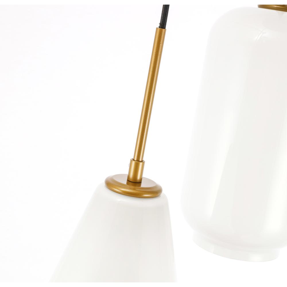 Gene 3 light Brass and Frosted white glass pendant. Picture 11