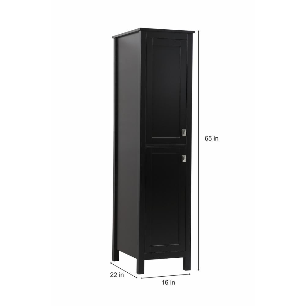 16 Inch Wide Bathroom Linen Storage Freestanding Cabinet In Black. Picture 7