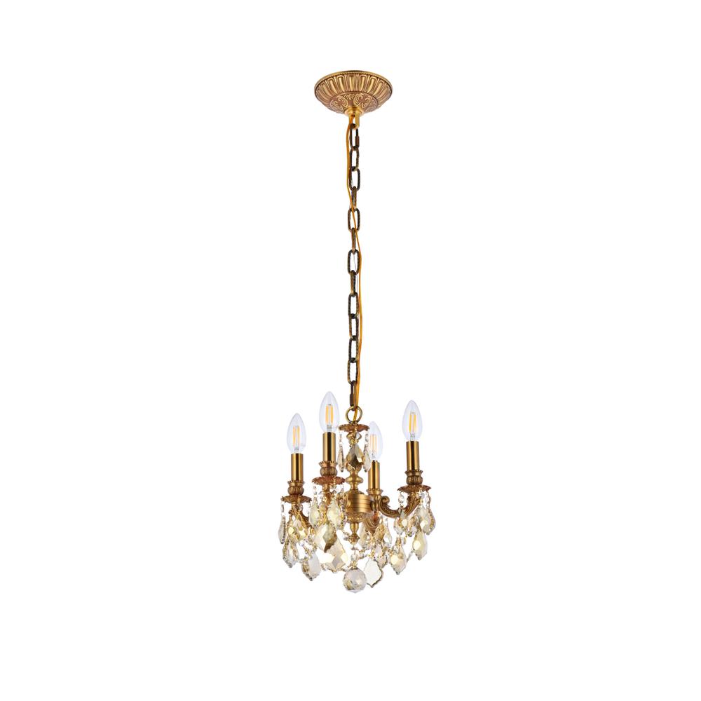 Lillie 4 light French Gold Pendant Golden Teak (Smoky) Royal Cut Crystal. Picture 6
