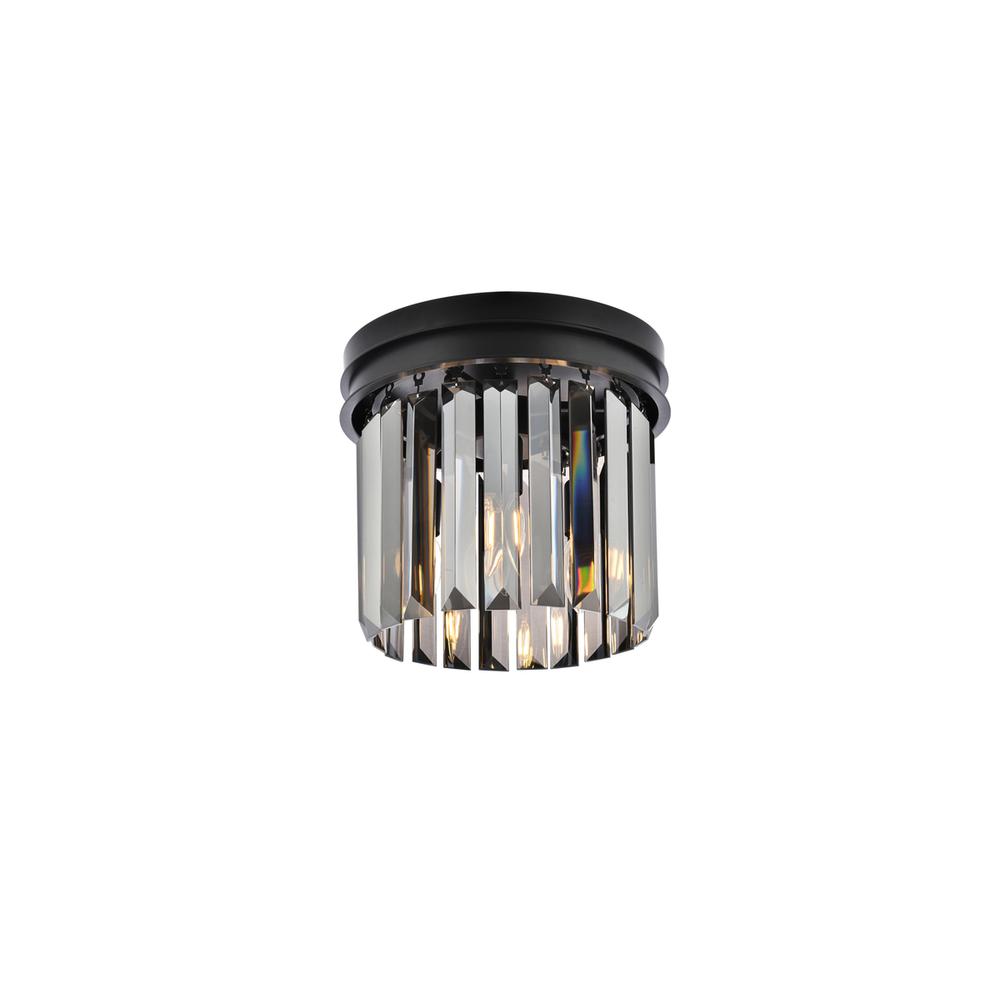 Sydney 3 light Matte Black Flush Mount Silver Shade (Grey) Royal Cut Crystal. Picture 2