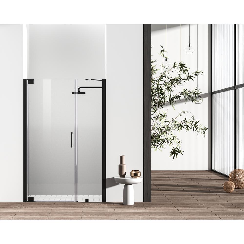 Semi-frameless hinged shower door 48 x 72 Matte Black. Picture 1
