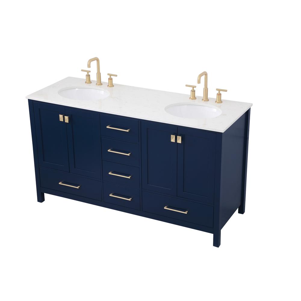 60 inch Double Bathroom Vanity in Blue. Picture 7