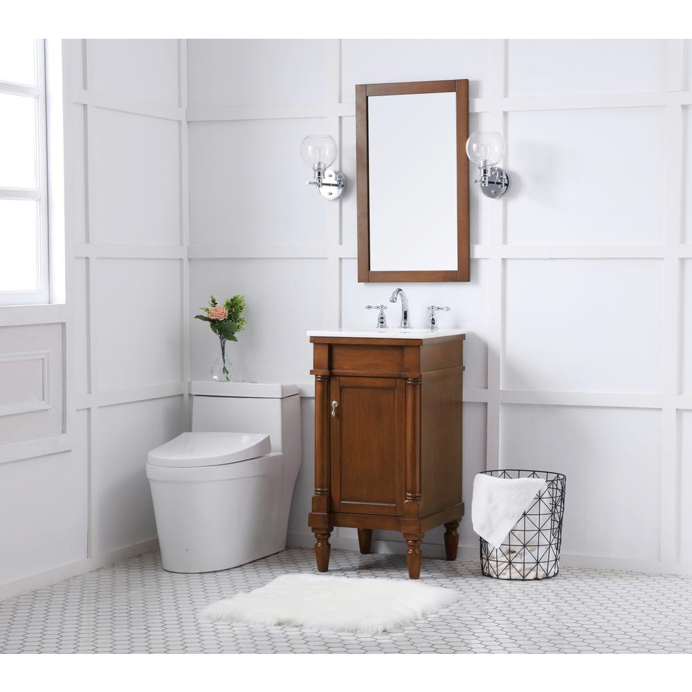18 inch Single Bathroom vanity in walnut  with ivory white engineered marble. Picture 9