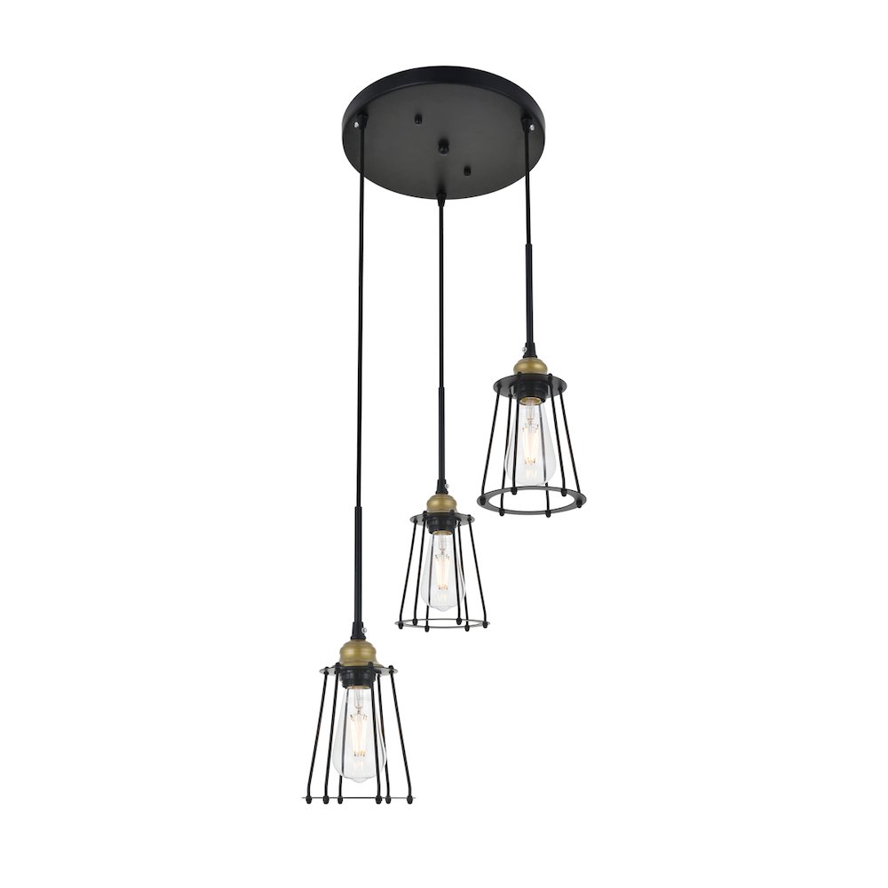 Auspice 3 Light Brass And Black Pendant. Picture 7