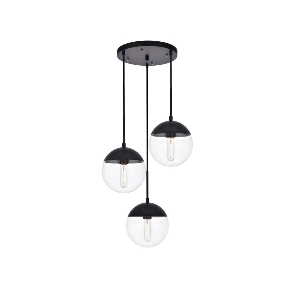 Eclipse 3 Lights Black Pendant With Clear Glass. Picture 1