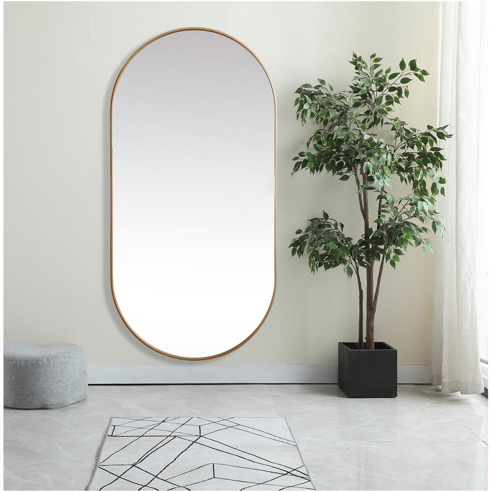 Metal Frame Oval Mirror 36x72 Inch in Brass. Picture 11