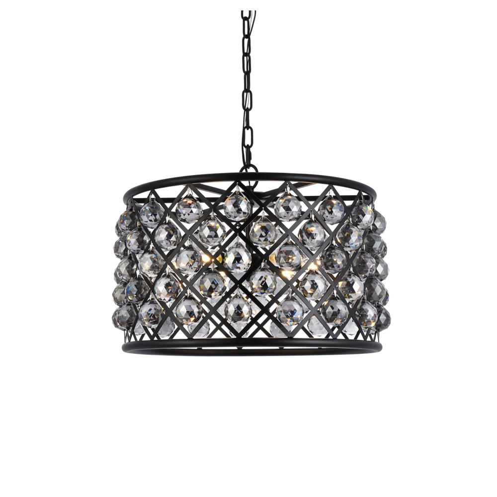 Madison 6 light Matte Black Pendant Silver Shade (Grey) Royal Cut Crystal. Picture 2