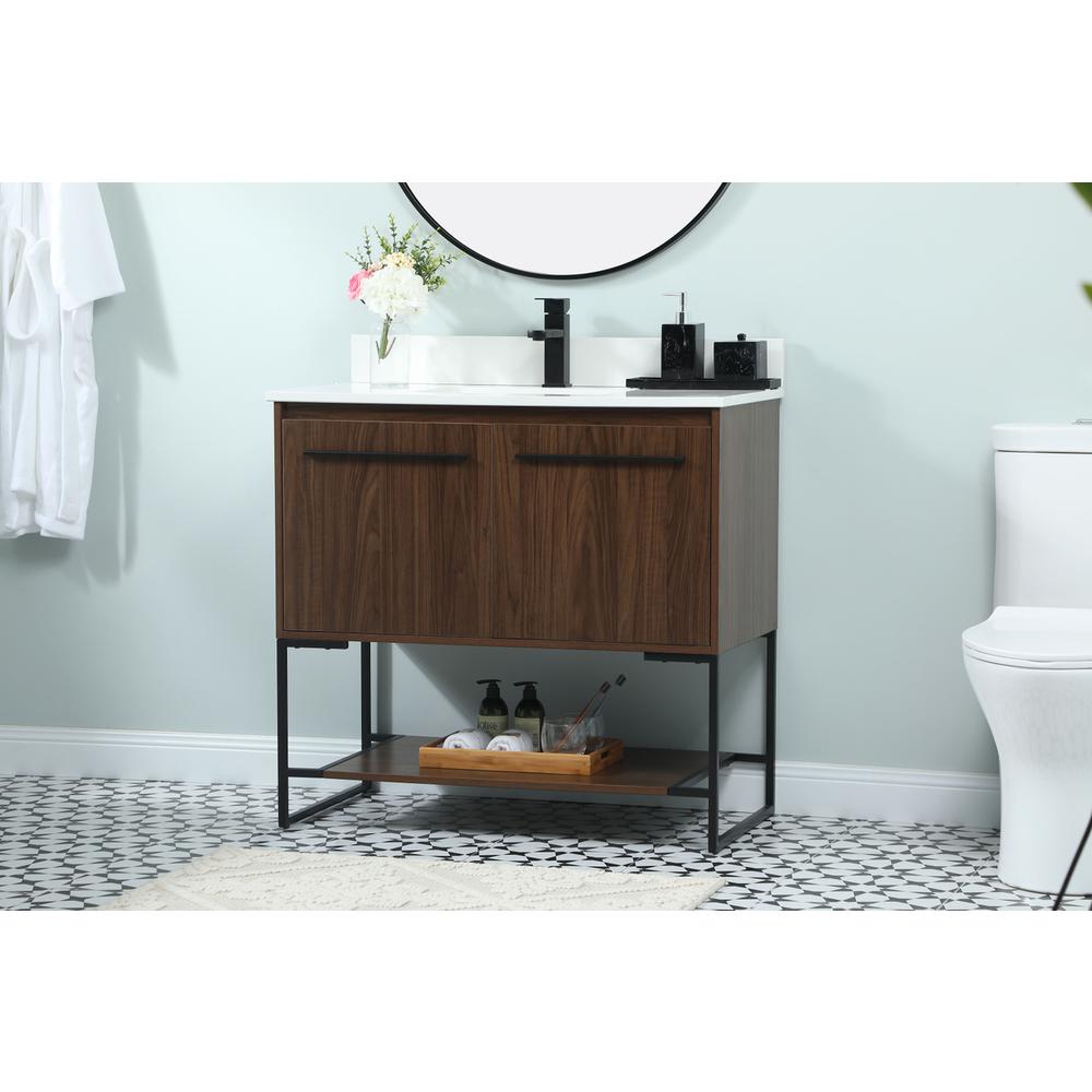 36 inch Single bathroom vanity in walnut with backsplash. Picture 2