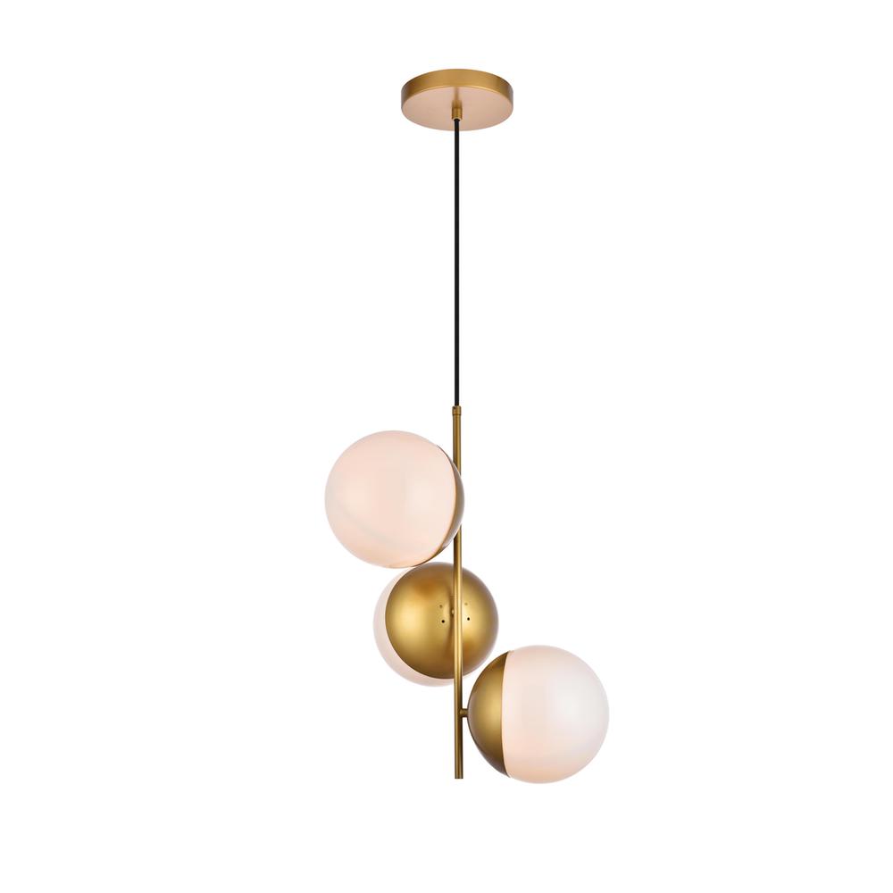 Eclipse 3 Lights Brass Pendant With Frosted White Glass. Picture 2