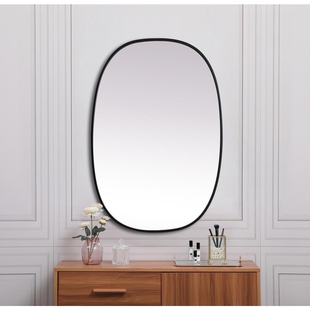Metal Frame Oval Mirror 27x40 Inch in Black. Picture 3