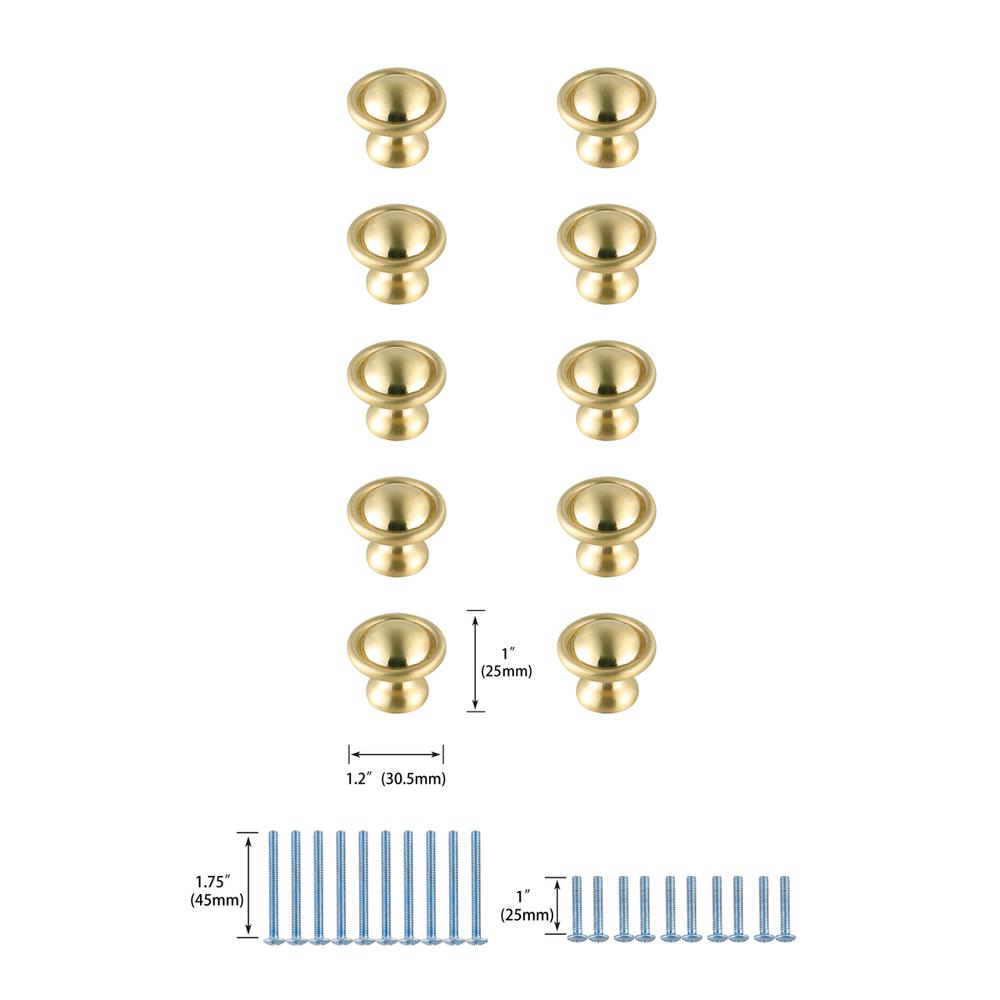 Kadea 1.2" Diameter Brushed Gold Mushroom Knob Multipack (Set of 10). Picture 5