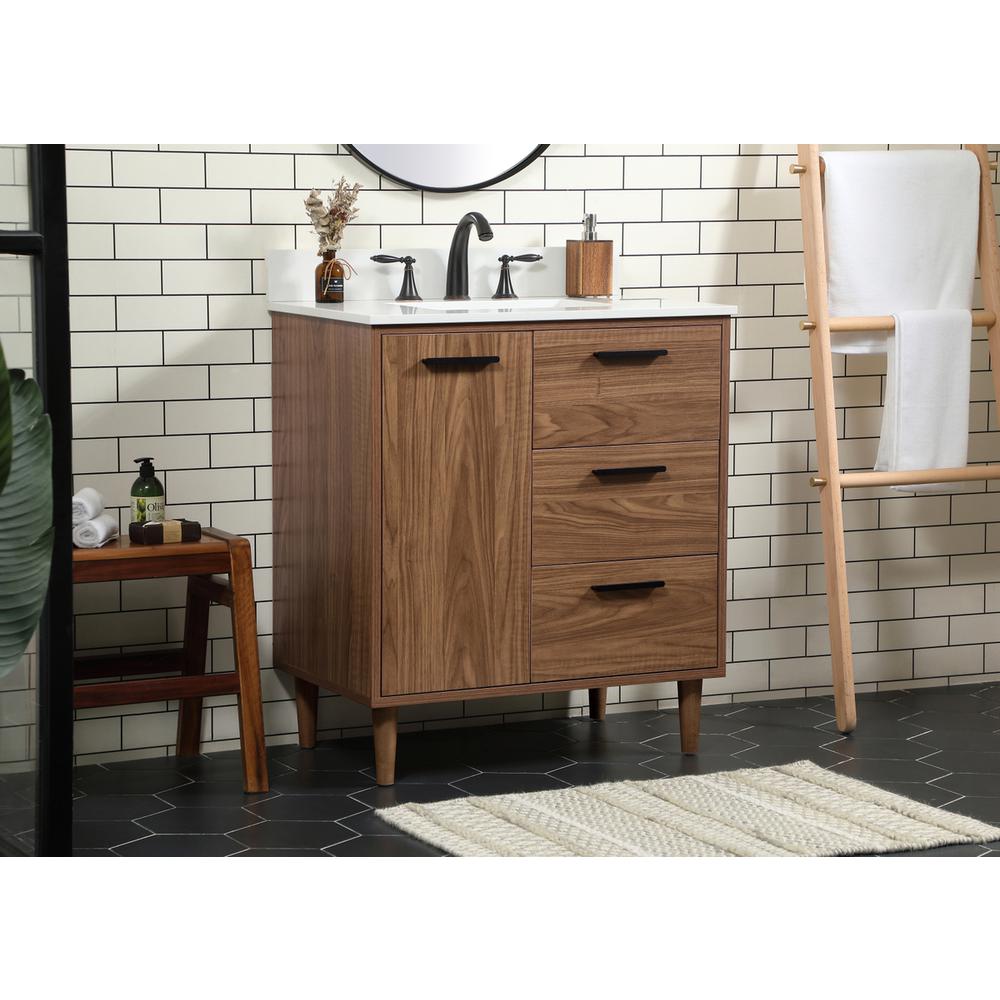30 inch Single bathroom vanity in walnut brown with backsplash. Picture 2