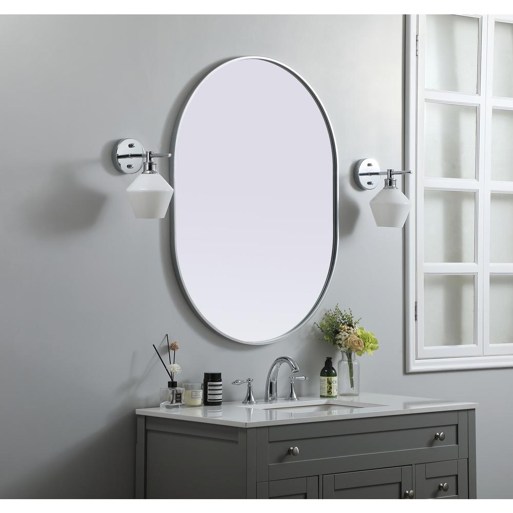 Metal Frame Oval Mirror 30x40 Inch in Silver. Picture 2