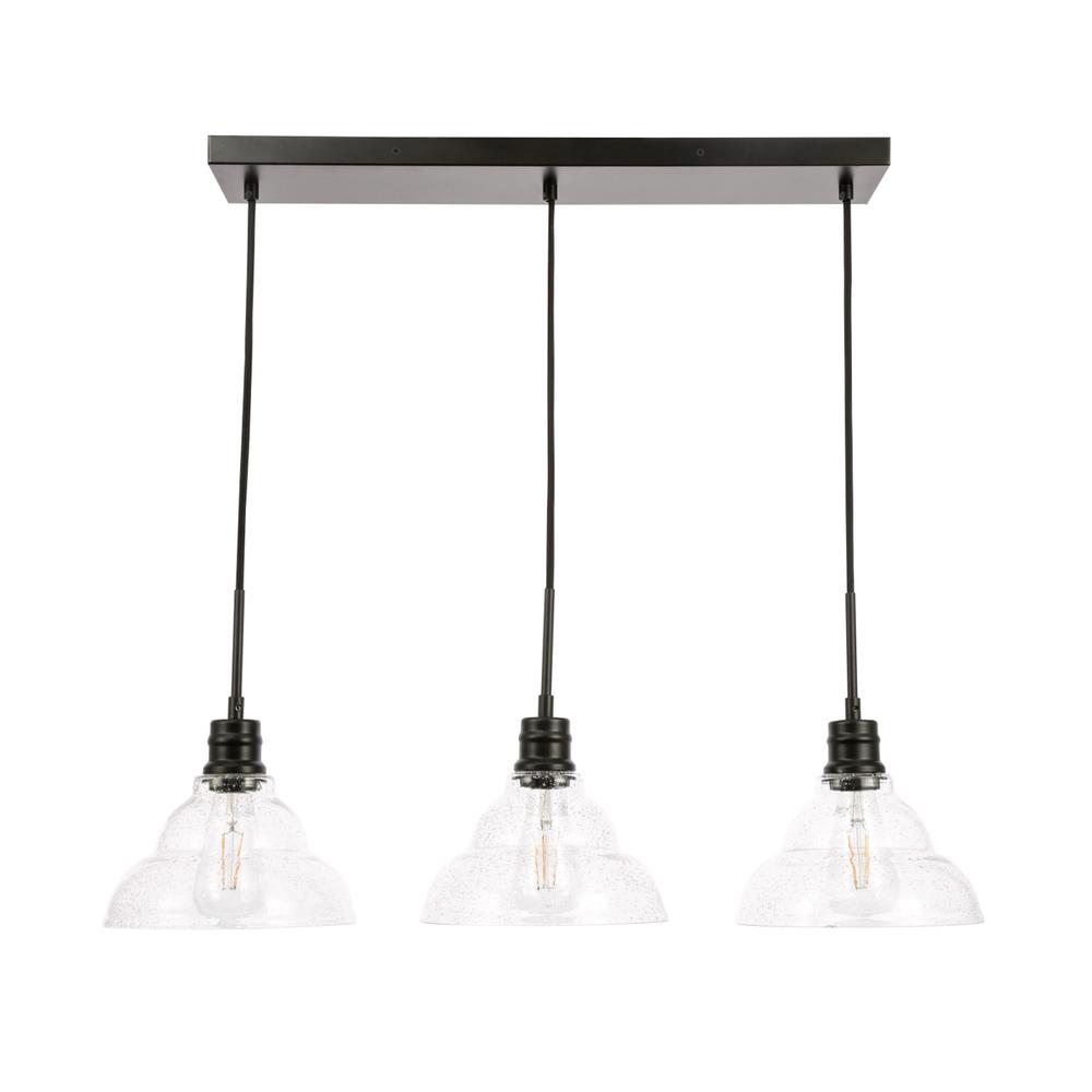 Clive 3 light Black and Clear seeded glass pendant. Picture 2